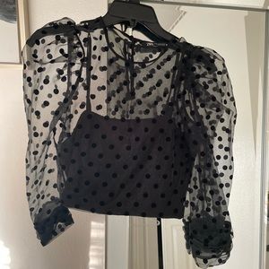 Zara Black mesh top with Polk a dots
